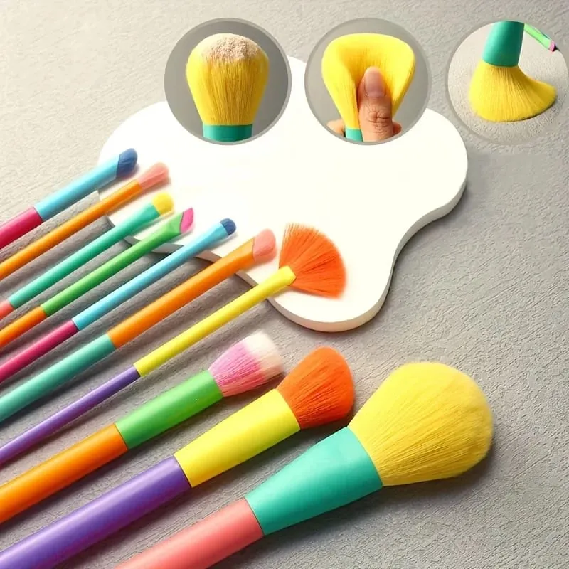 10 ultra-soft rainbow makeup brushes including brushes for foundation eyeshadow blush and eyebrows/lips
