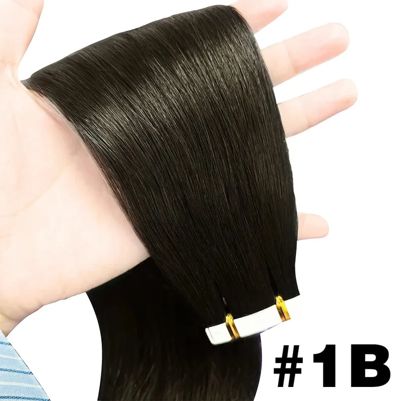 Natural Color Tape In Hair Extensions Human Hair Silk Straight Seamless Invisible Tape 20Pcs for Women Salon High Quality