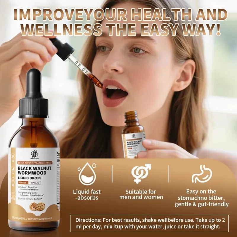iMATCHME Black Walnut Wormwood Liquid Drops with Berberine，Soursop，Garlic & Clove for Gut Cleanse & Digestive Health Support Antioxidant