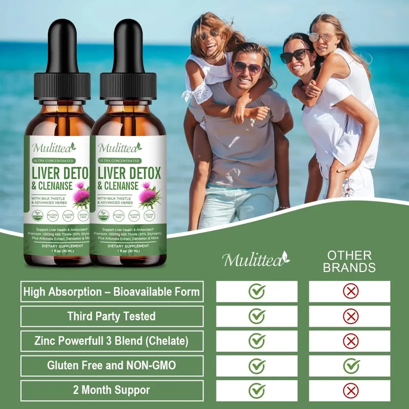 Mulittea Liver Health Drops with Milk Thistle & Artichoke -60ml Herbal Blend with Silymarin Dandelion Turmeric & Berberine for Liver Cleanse Detox Repair & Daily Support