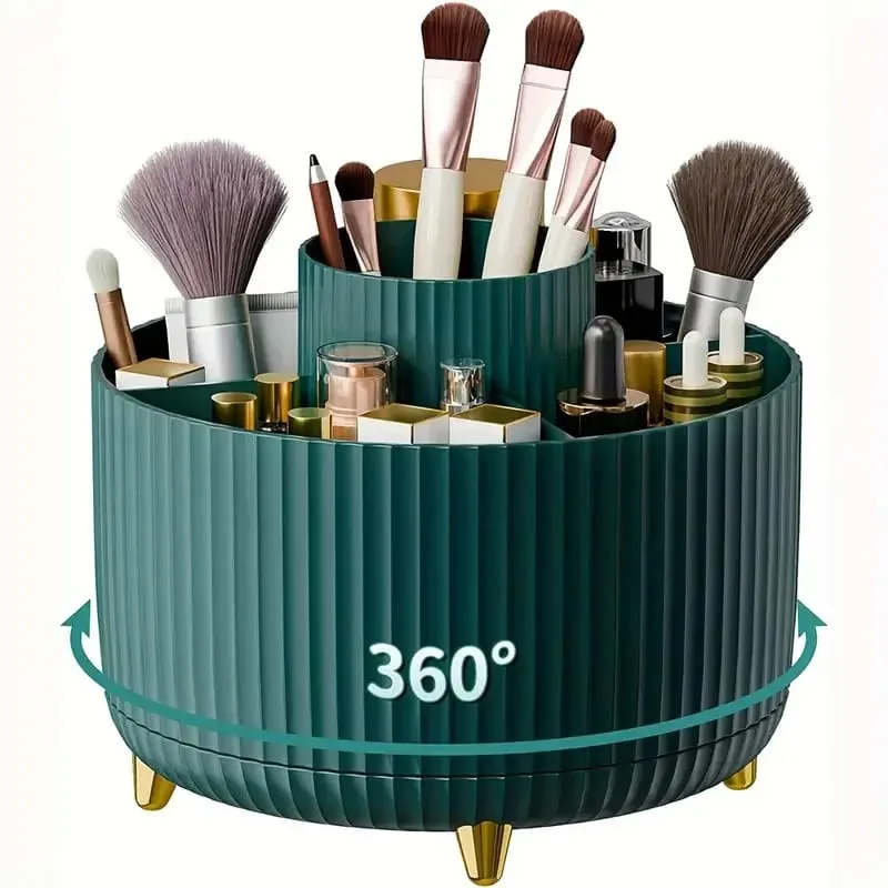 360° Rotating Makeup Organizer Makeup Holder Cosmetic Storage with 5 Compartments Multi-Functional Holder for Brushes Pen