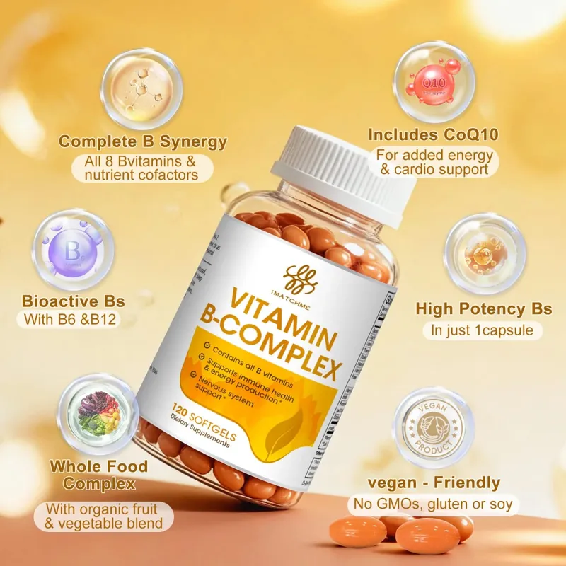 iMATCHME Compound Vitamin B Capsule with Vitamin B2,B6 ,B12 Inositol & Biotin Relieve Stress & Immune System Support Heart Health Brain Function,Mood — image 2