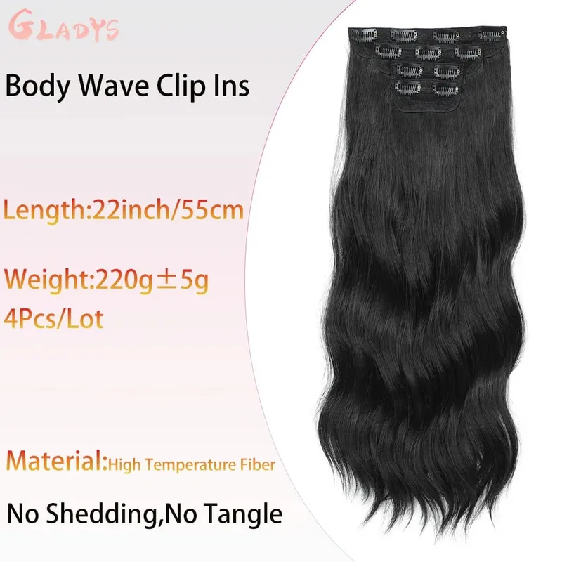 Ombre Clip Ins Synthetic Hair Extensions High Temperature Fiber Body Wave Brown 11 Clip Ins Daily Use Hair Piece Extensions