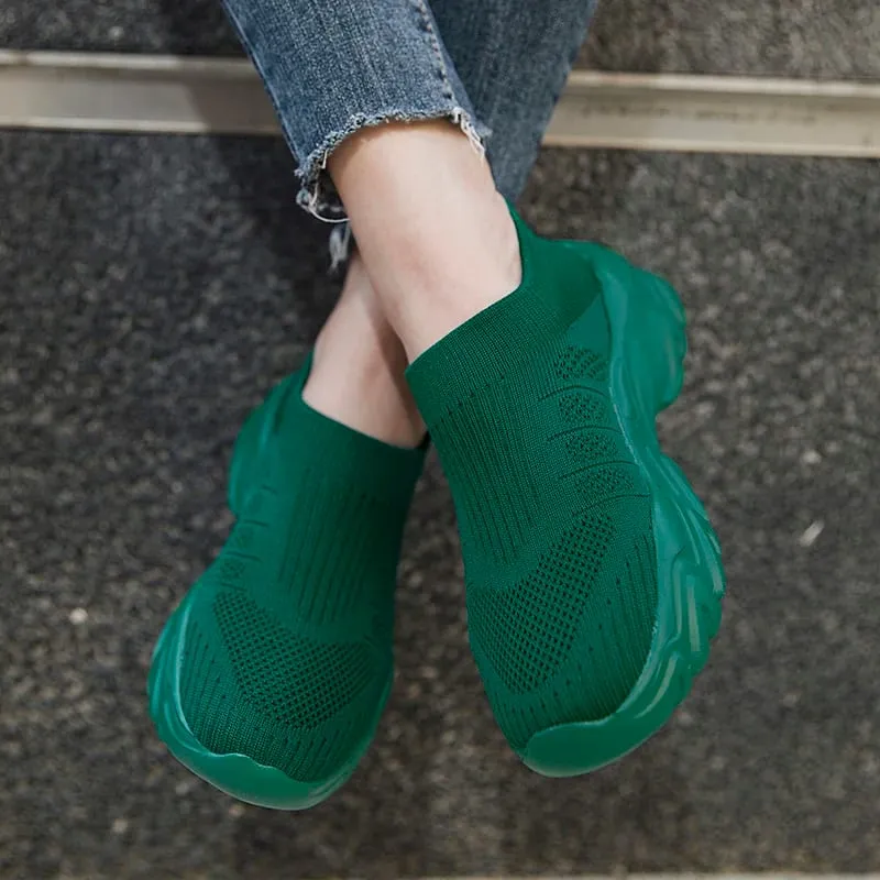 Men's Breathable Knit Sock Sneakers Lightweight Platform Walking Shoes for Outdoor Walking Commuting and Casual Wear