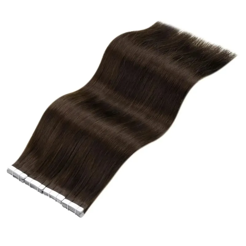 Dark Brown Tape In Hair Extensions Human Hair 20pcs 100% Remy Human Hair Straight Seamless Invisible Tape In Hair Extensions — image 7