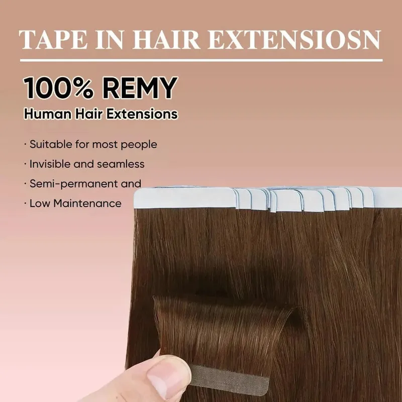 Human Hair Extensions Tape in Hair Extensions Invisible Tape in Hair Extensions Chocolate Brown Tape ins Extensions #4 20pcs 50g
