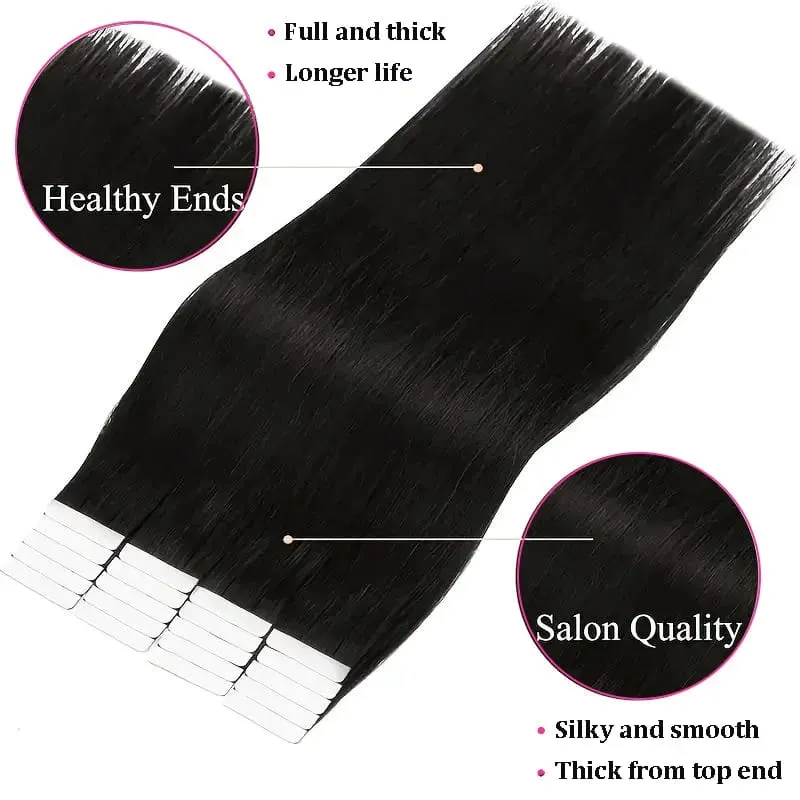 Straight Tape In Hair Extensions Brazilian 100% Remy Human Hair Natural Black 1B Seamless Skin Weft Replaceable Glue Tape ins 24 26inch For Salon Quality