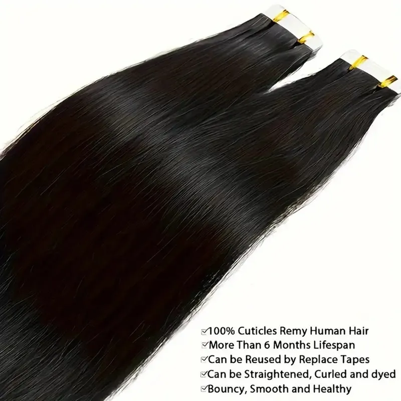 20pcs Human Hair Tape In Hair Extensions Natural Seamless Remy Hair Straight 14-26Inch Lengths with Invisible Tape Ins 50G/Pack