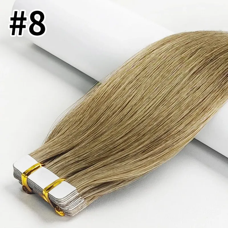 20pcs Human Hair Tape In Hair Extensions Natural Seamless Remy Hair Straight 14-26Inch Lengths with Invisible Tape Ins 50G/Pack
