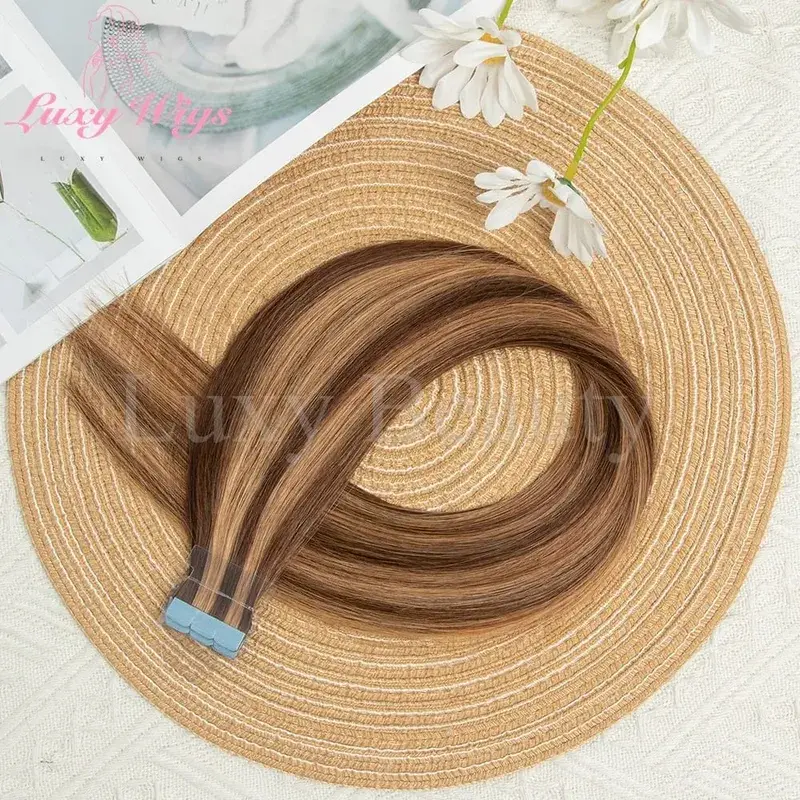 Highlights Brown Mini Tape in Human Hair Extensions Natural Black Blonde Double Side Invisible Seamless Mini Tape in Hair 10pcs