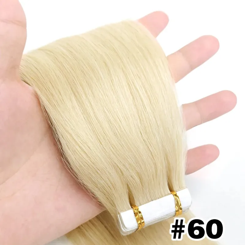 Natural Color Tape In Hair Extensions Human Hair Silk Straight Seamless Invisible Tape 20Pcs for Women Salon High Quality
