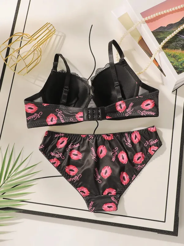 Vysoce kvalitní tištěná patchworková krajka Sexy spodní prádlo Dámské Kostice Push Up Podprsenky Dámské spodní prádlo Sada kalhotek S-XL