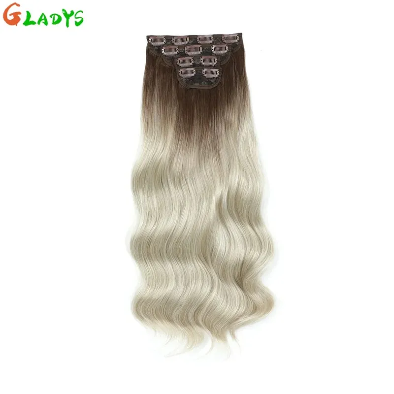 Ombre Clip Ins Synthetic Hair Extensions High Temperature Fiber Body Wave Brown 11 Clip Ins Daily Use Hair Piece Extensions