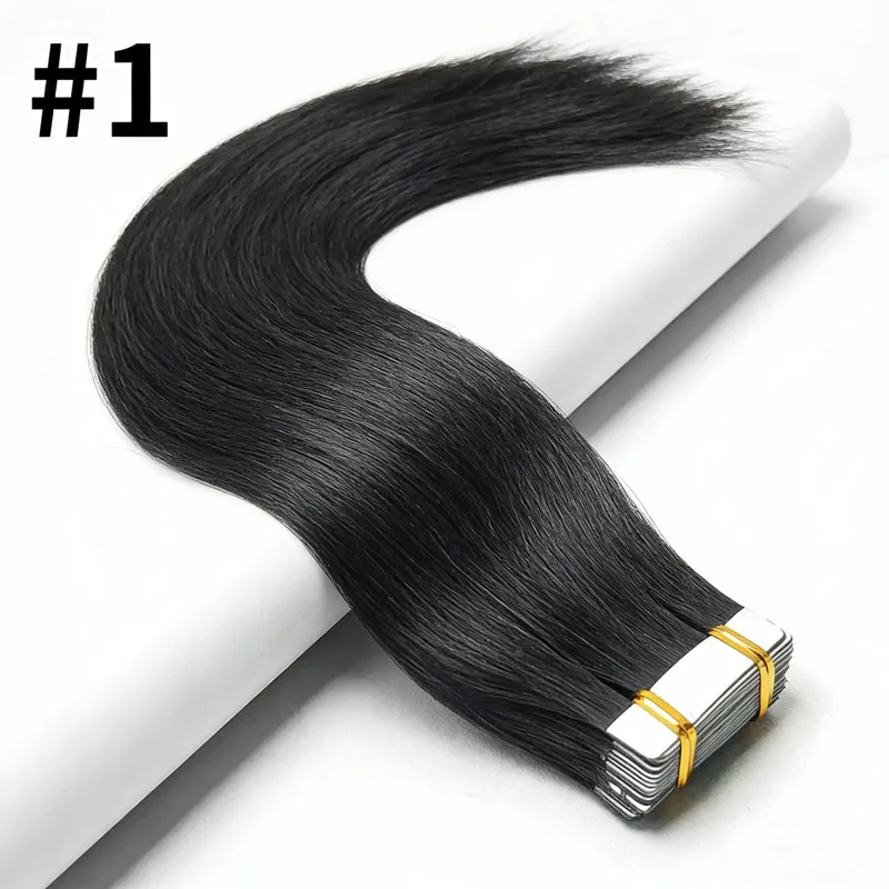 Tape Ins Human Hair Extensions Natural Black 16-26 inch 50G 20Pcs Skin Weft Seamless Invisible Silky Straight Remy Human Hair