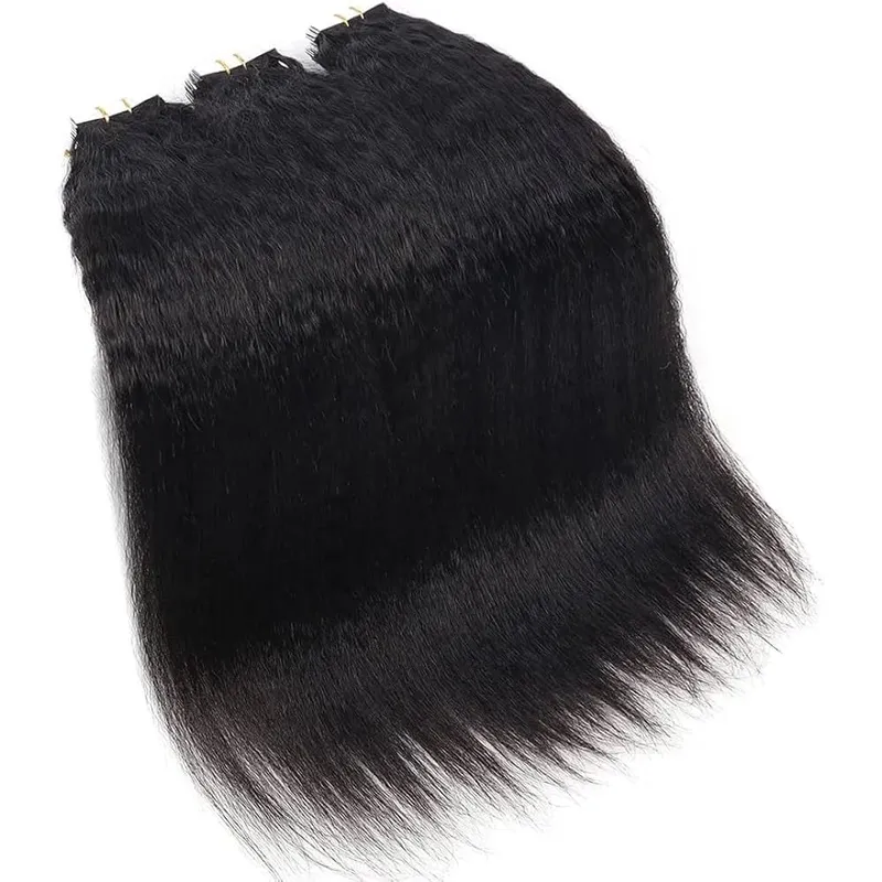 Kinky Straight Tape In Hair Extensions 20Pcs/50g Yaki Tape Ins Invisible Adhesive Glue Seamless Full Head Remy 100% Human Hair