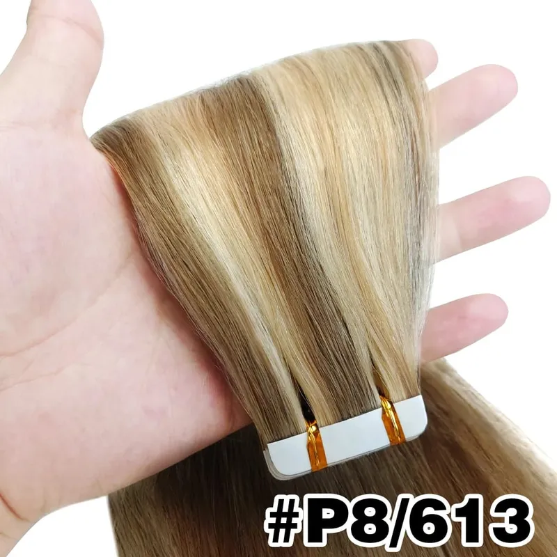 Natural Color Tape In Hair Extensions Human Hair Silk Straight Seamless Invisible Tape 20Pcs for Women Salon High Quality