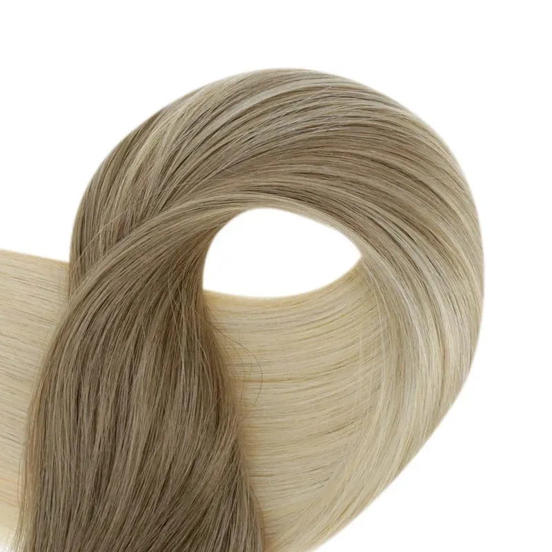 Full Shine Seamless Invisible Clip In Extensions Human Hair 8 τμχ 120g Remy Balayage Ξανθό Χρώμα