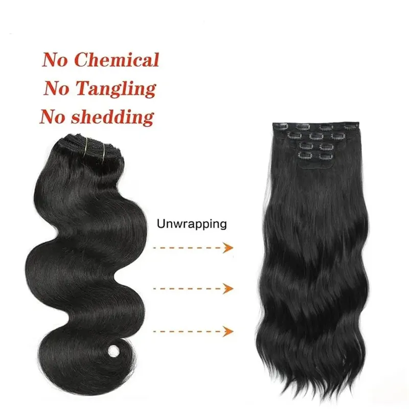 Ombre Clip Ins Synthetic Hair Extensions High Temperature Fiber Body Wave Brown 11 Clip Ins Daily Use Hair Piece Extensions