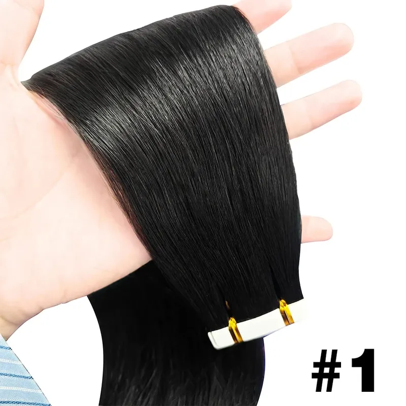 Natural Color Tape In Hair Extensions Human Hair Silk Straight Seamless Invisible Tape 20Pcs for Women Salon High Quality