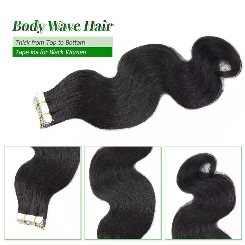 Body Wave Tape In Hair Extensions 50g/20pcs Brazilian 100% Human Hair Wavy Tape Ins Natural Black Adhesive Glue On Extensions