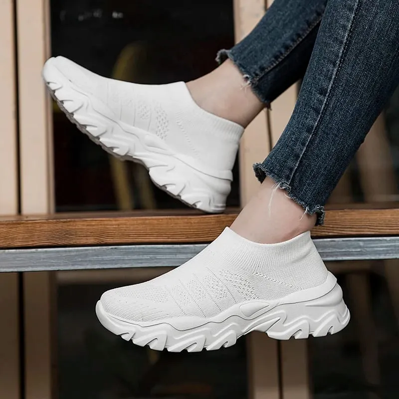 Men's Breathable Knit Sock Sneakers Lightweight Platform Walking Shoes for Outdoor Walking Commuting and Casual Wear