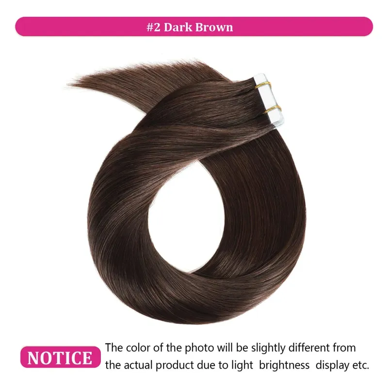 Dark Brown Tape In Hair Extensions Human Hair 20pcs 100% Remy Human Hair Straight Seamless Invisible Tape In Hair Extensions — image 6