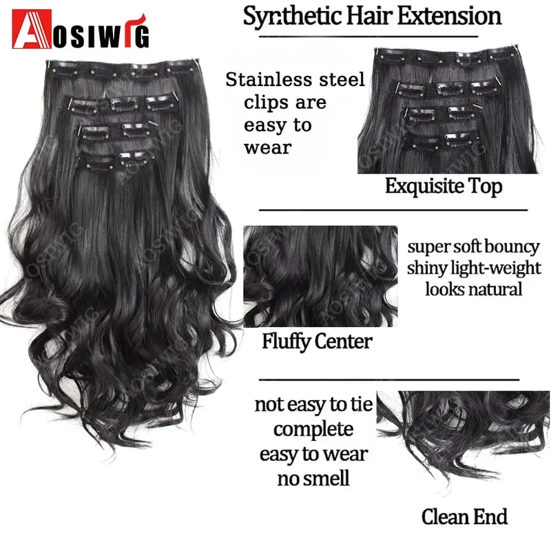 Synthetic 11 Clips Clips in Hair Extensions Long Curly Hairstyle Black Blonde Hairpieces Heat Resistant False Hair Daily Use — image 2
