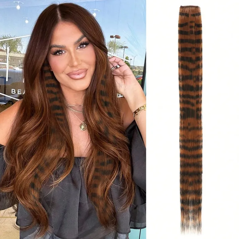 1pc/2pcs/3pcs/4pcs/6pcs/8pcs18" Long Straight Zebra Print Synthetic Feather clip in Hair Extensions Ideal Halloween Christmas