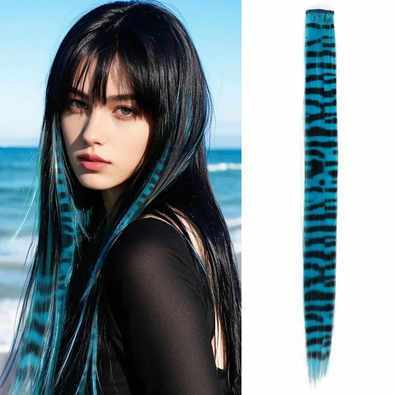 1pc/2pcs/3pcs/4pcs/6pcs/8pcs18" Long Straight Zebra Print Synthetic Feather clip in Hair Extensions Ideal Halloween Christmas