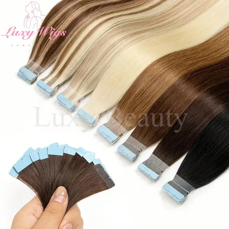 Highlights Brown Mini Tape in Human Hair Extensions Natural Black Blonde Double Side Invisible Seamless Mini Tape in Hair 10pcs