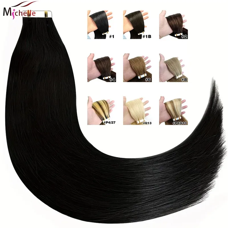 Straight Tape In 100% Real Remy Human Hair Brazilian Human Hair Extensions Skin Weft Adhesive Tape Hair Extensions 50G/set 20pcs