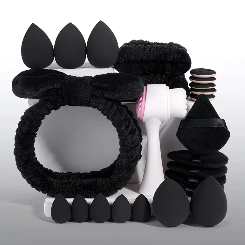 24-piece Beauty and Skincare Set: Face washing headband wristband makeup sponge powder puff and cleansing brush full set