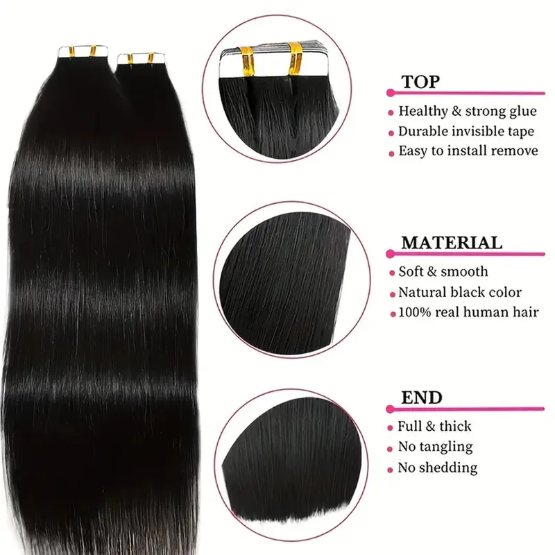 Straight Tape In 100% Real Remy Human Hair Brazilian Human Hair Extensions Skin Weft Adhesive Tape Hair Extensions 50G/set 20pcs