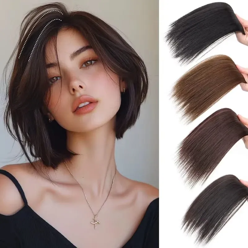 Seamless Synthetic Clip Ins Bangs Hair Extension With Secure BB Clips Thick Lining of Hair Top Side Cover Hairpieces for Women
