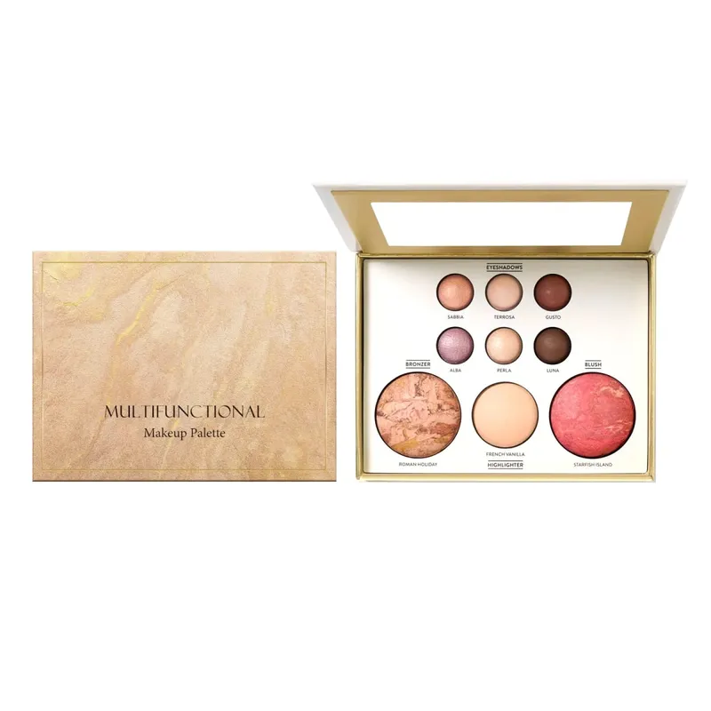 4-delt makeup-palettebundt med øjenskyggekonturpalet Fløjlsfinish dagligt kosmetiksæt Et multifunktions-makeup-kompre