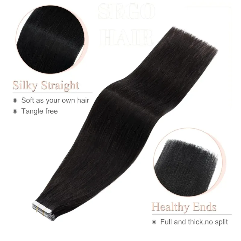 #1B Natural Color Tape in Hair Extensions Human Hair Natural Black Straight Remy Human Hair Extensions — image 2