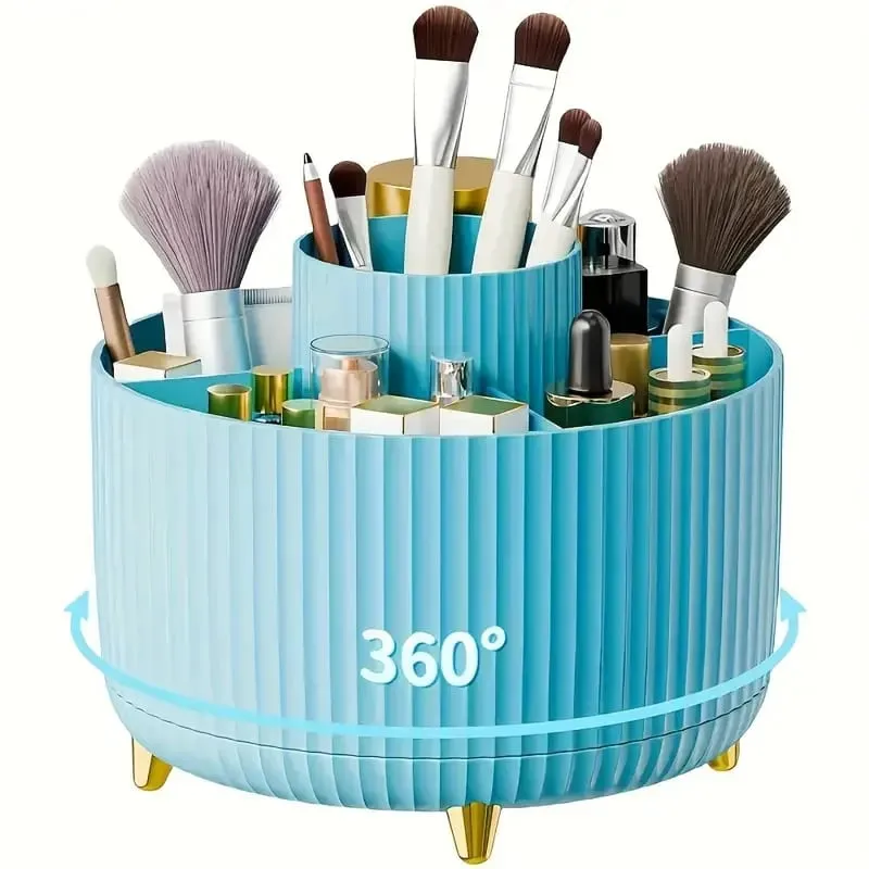 360° Rotating Makeup Organizer Makeup Holder Cosmetic Storage with 5 Compartments Multi-Functional Holder for Brushes Pen
