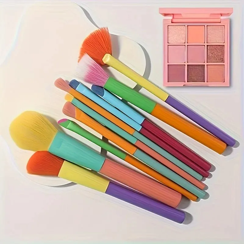 10 ultra-soft rainbow makeup brushes including brushes for foundation eyeshadow blush and eyebrows/lips