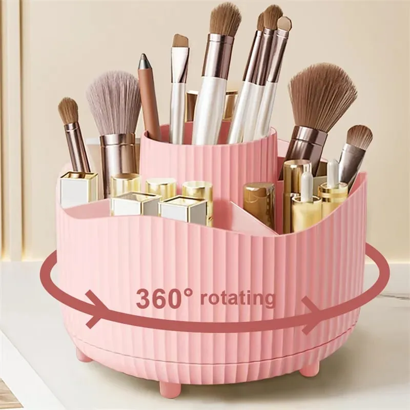 360° Rotating Makeup Organizer Makeup Holder Cosmetic Storage with 5 Compartments Multi-Functional Holder for Brushes Pen