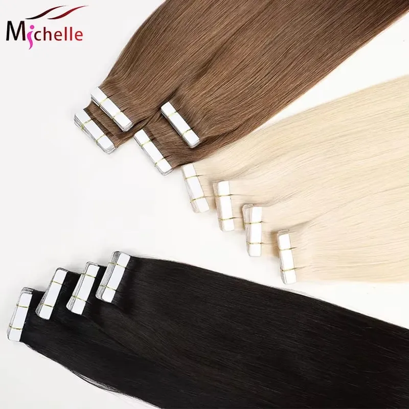 20pcs Human Hair Tape In Hair Extensions Natural Seamless Remy Hair Straight 14-26Inch Lengths with Invisible Tape Ins 50G/Pack