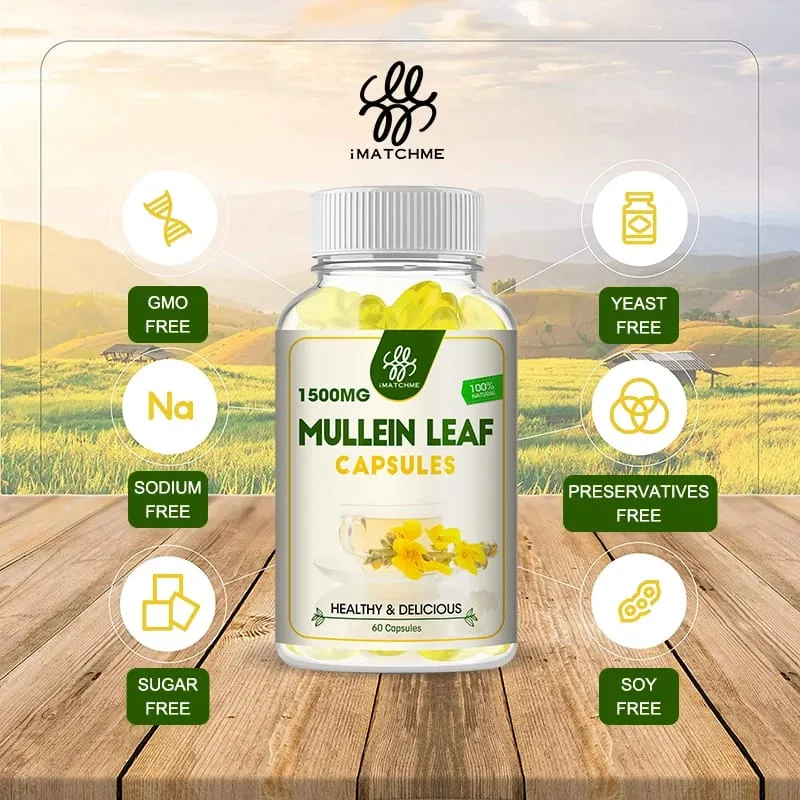 iMATCHME Mullein Leaf Capsules Lung Cleansing Unobstructed Breathing Relieve Cough Detoxification Health Care Antioxidat Enhance Immunity — image 3
