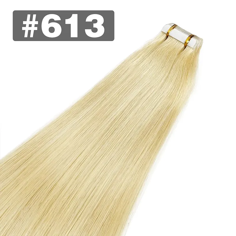 Tape in Hair Extensions Straight 100% Human Hair 20Pcs Natural Black Invisible Seamless Natural Black Tape Ins Hair Extensions
