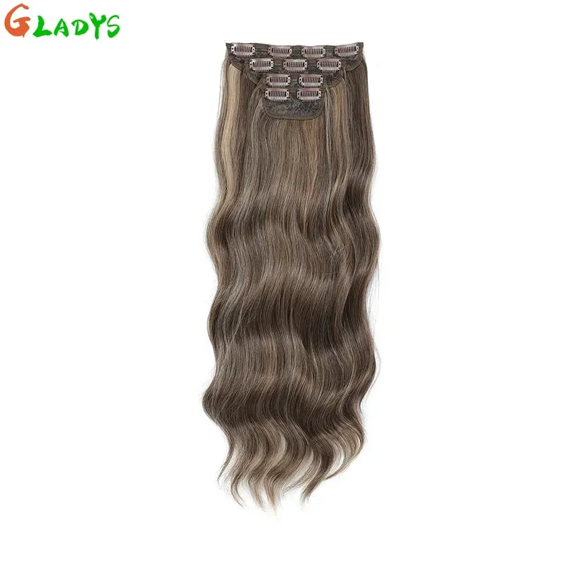 Ombre Clip Ins Synthetic Hair Extensions High Temperature Fiber Body Wave Brown 11 Clip Ins Daily Use Hair Piece Extensions