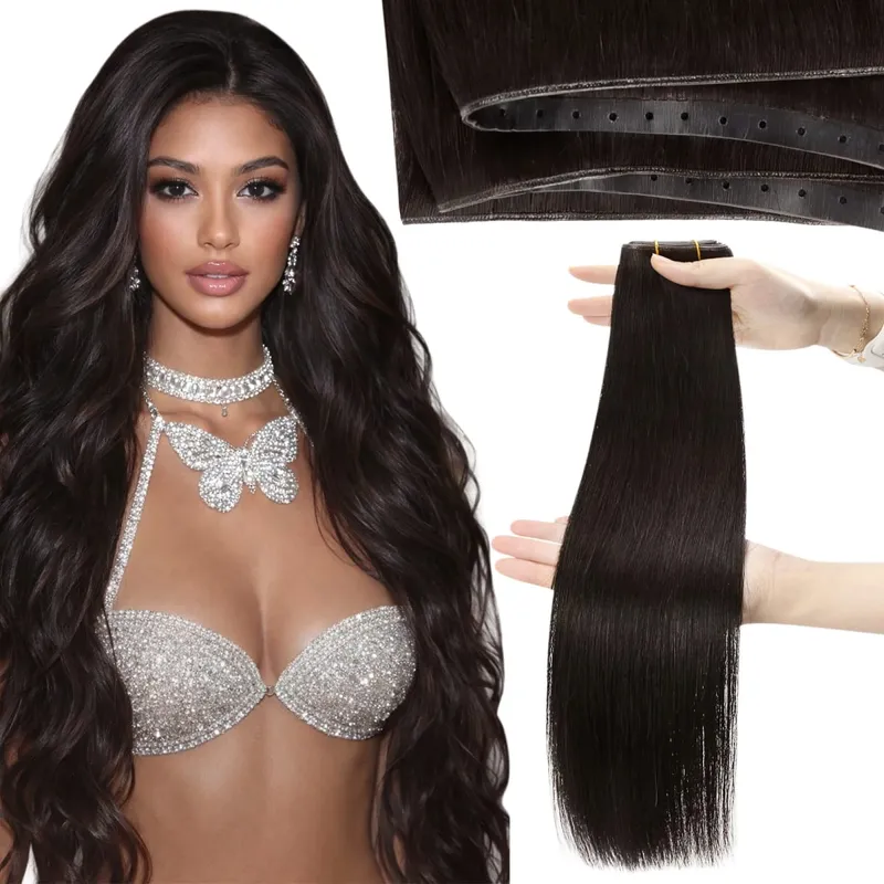 Moresoo Butterfly Weft Human Hair Extensions PU Hole Straight Extensiones De Cabello Humano Pu Hole Weft for Women and Party