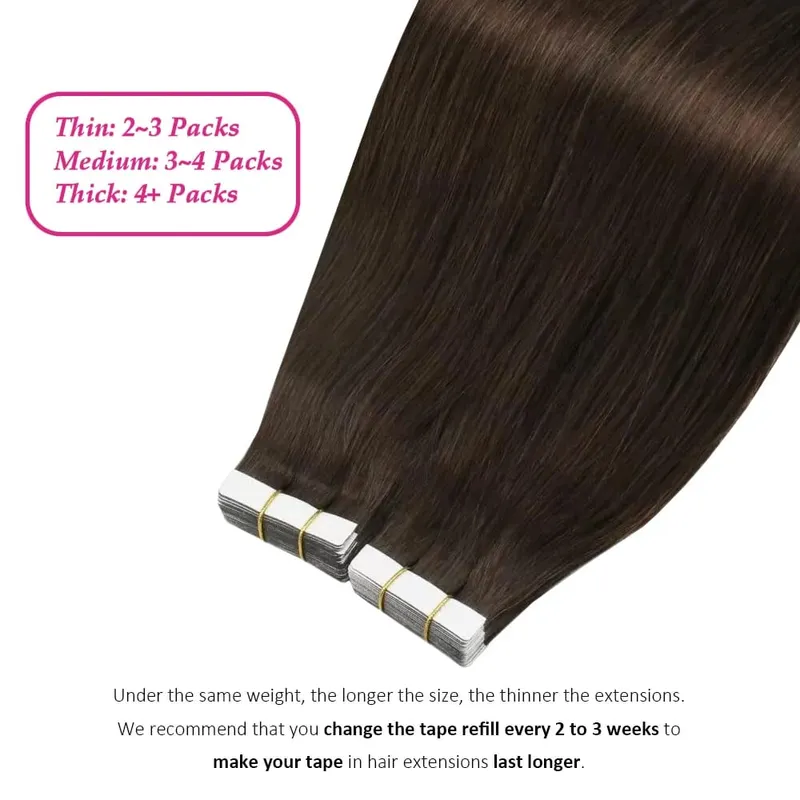 Dark Brown Tape In Hair Extensions Human Hair 20pcs 100% Remy Human Hair Straight Seamless Invisible Tape In Hair Extensions — image 4