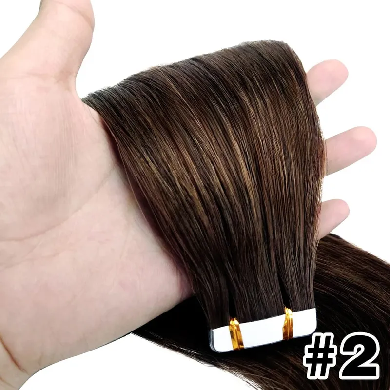 Natural Color Tape In Hair Extensions Human Hair Silk Straight Seamless Invisible Tape 20Pcs for Women Salon High Quality