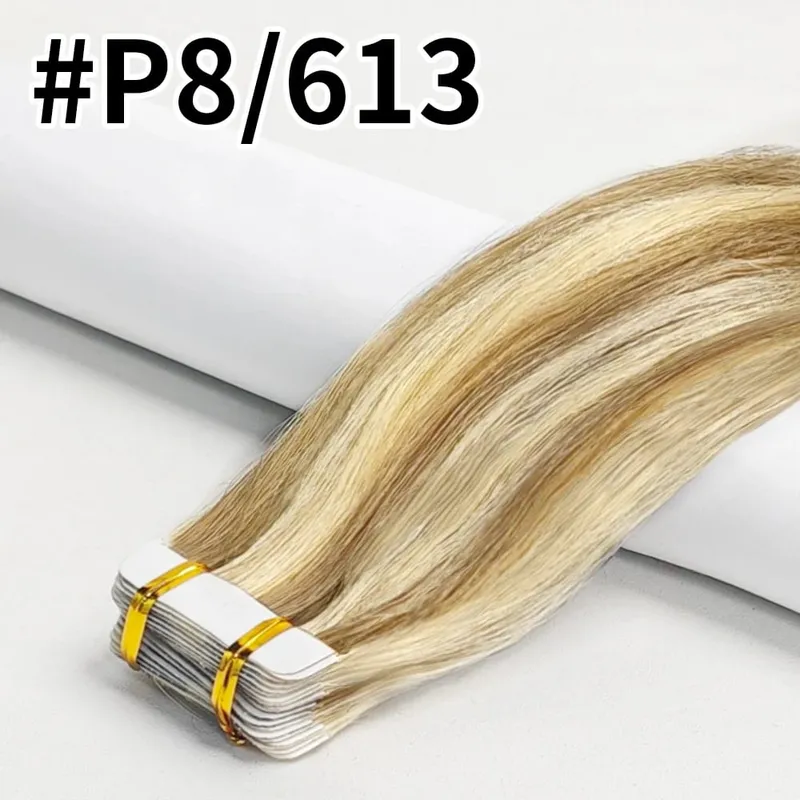 20pcs Human Hair Tape In Hair Extensions Natural Seamless Remy Hair Straight 14-26Inch Lengths with Invisible Tape Ins 50G/Pack