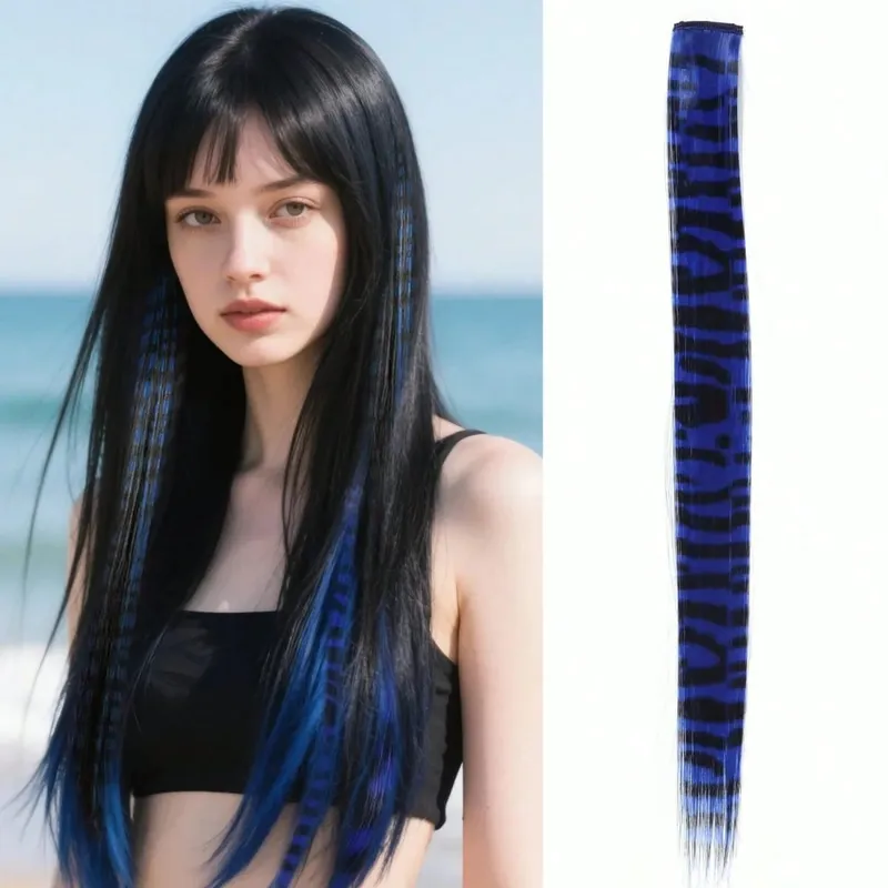 1pc/2pcs/3pcs/4pcs/6pcs/8pcs18" Long Straight Zebra Print Synthetic Feather clip in Hair Extensions Ideal Halloween Christmas