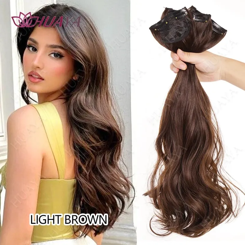 Clip In Hair Extensions 3 PCS Full Head 20/24 Inch Long Curly Wavy Synthetic Hair Pieces Natural Wavy For Women Girls Hair — image 9