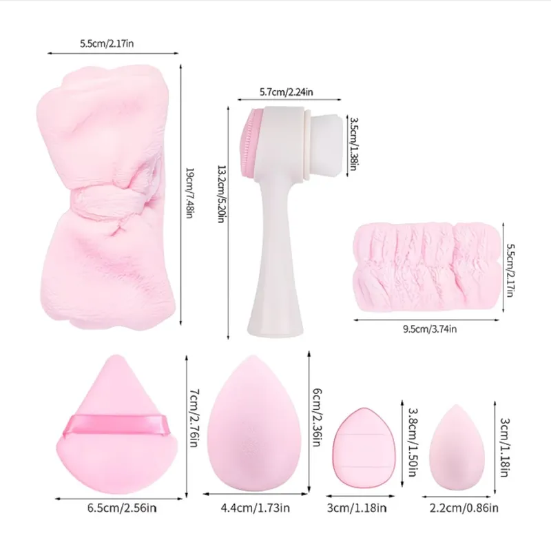 24-piece Beauty and Skincare Set: Face washing headband wristband makeup sponge powder puff and cleansing brush full set